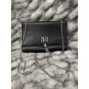 BADGLEY MISCHKA Black Vegan Leather Letter Bag With Tassel